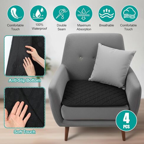 4 عبوات من وسادات الكراسي المقاومة للماء لسلس البول، وسادات حماية المقعد قابلة لإعادة الاستخدام مقاس 55.88 سم × 53.34 سم، غطاء مقعد واقي للكرسي قابل للغسل، وسادة ماصة لسلس البول غير قابلة للانزلاق للسرير والكرسي المتحرك والأطفال والحيوانات الأليفة in Kuwait