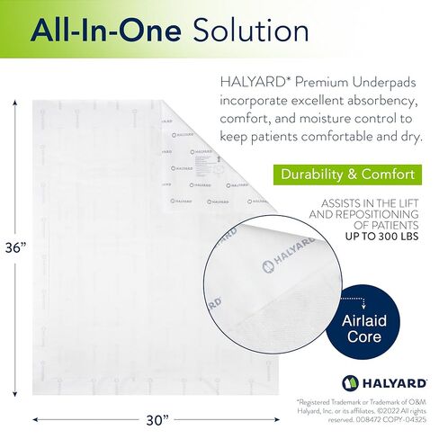 وسائد HALYARD الفاخرة للاستعمال مرة واحدة مقاس 30 × 36 وسادة Chux - علبة مكونة من 40 وسادة سرير للبالغين مع قلب مبطن للهواء للتحكم في الرطوبة والرائحة، وامتصاص ثقيل، إعادة وضع 300 رطل in Kuwait