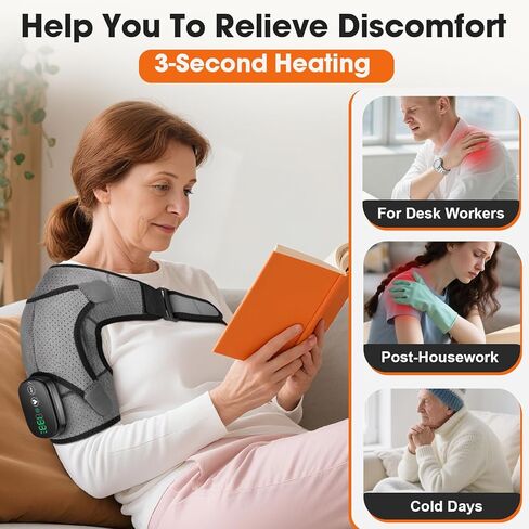 وسادة تدفئة الكتف اللاسلكية من WoloyHeatie، مدلك الكتف لتخفيف آلام الأنسجة العميقة، لفافة كتف ساخنة مع الحرارة والتدليك للرجال والنساء، وسادة تدفئة لآلام الكفة المدورة، رمادي in Kuwait
