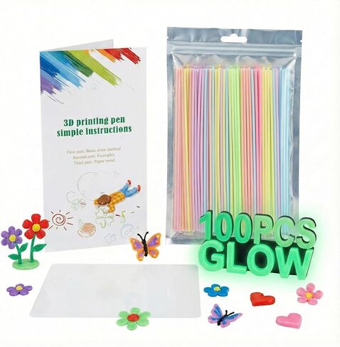 عبوات خيوط القلم ثلاثية الأبعاد المتوهجة في الظلام متوافقة مع 3Doodler Start+، آمنة ومنخفضة الحرارة 2.5 مم PCL، كل لون 10 قطع إجمالي 100 قطعة هدية للأطفال in Kuwait