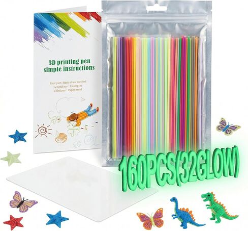 عبوات خيوط القلم ثلاثية الأبعاد المتوهجة في الظلام متوافقة مع 3Doodler Start+، آمنة ومنخفضة الحرارة 2.5 مم PCL، كل لون 10 قطع إجمالي 100 قطعة هدية للأطفال in Kuwait