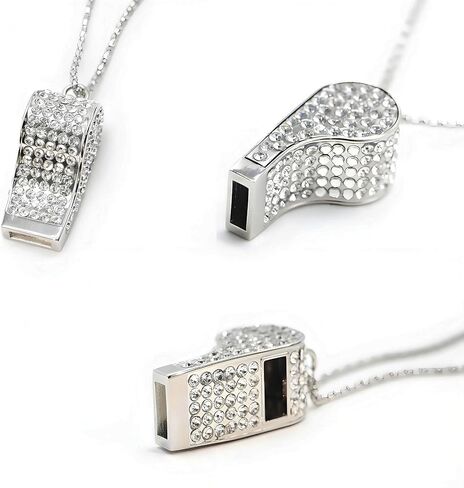 صفارة حبل معدنية من حجر الراين، صوت عالٍ كريستالي مع صفارة سلسلة للمدربين، والحكام، والمعلمين، والشرطة، وحارس الإنقاذ، والطوارئ، والرياضة، والكبار (فضي) in Kuwait