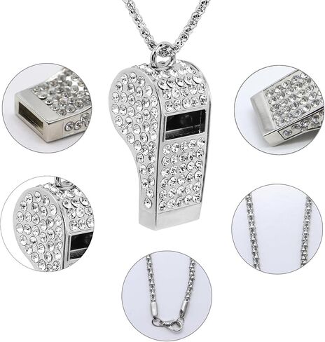 صفارة حبل معدنية من حجر الراين، صوت عالٍ كريستالي مع صفارة سلسلة للمدربين، والحكام، والمعلمين، والشرطة، وحارس الإنقاذ، والطوارئ، والرياضة، والكبار (فضي) in Kuwait