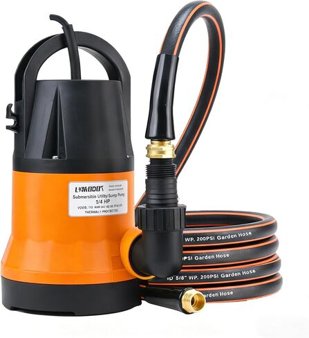 Submersible Water Pump With 25ft. Garden Hose Kit, Sump Pump, Utility Pump with 25-Foot Power Cord, Portable Water Pump for Swimming Pools, Garden Ponds, Basements, Multi-Purpose Drainage in Saudi Arabia