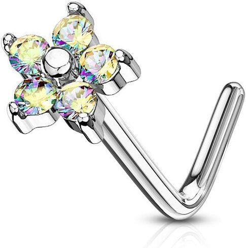 Covet Jewelry 5 CZ Flower 316L Surgical Steel L Bend Nose Stud Rings in Saudi Arabia