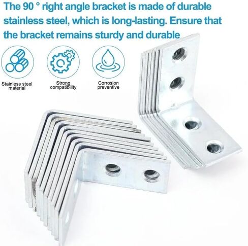 10Pcs Stainless Steel L Brackets (1.2x1.2 Inch) - Heavy Duty 90 Degree Corner Braces with Screws for Furniture, Wood Shelves, Cabinet, Drawer, Chair, Table Repair & Reinforcement in Saudi Arabia