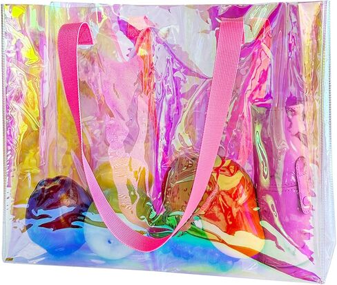 حقيبة يد شفافة ثلاثية الأبعاد بمقابض سوداء معتمدة من ملعب قوس قزح من مادة PVC للنساء للتسوق in Kuwait