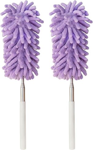 2Pcs Mini Duster for Cleaning, Microfiber Duster with Extendable Pole, Washable Small Duster, Cleaning Tools for Office, Car Interior, Window, Furniture, Computer (Purple) in Saudi Arabia