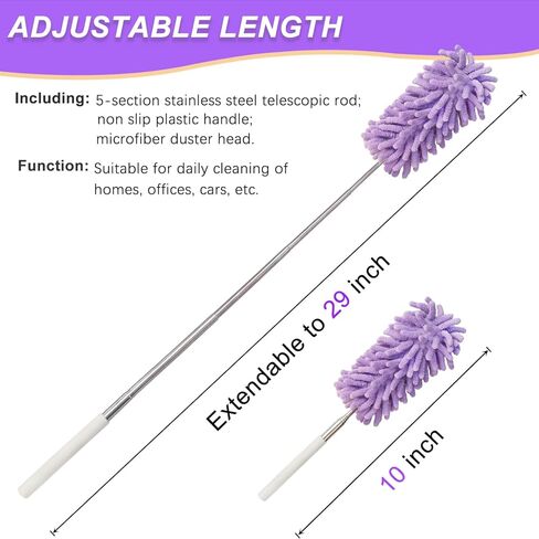 2Pcs Mini Duster for Cleaning, Microfiber Duster with Extendable Pole, Washable Small Duster, Cleaning Tools for Office, Car Interior, Window, Furniture, Computer (Purple) in Saudi Arabia
