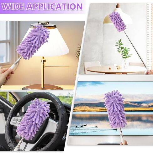 2Pcs Mini Duster for Cleaning, Microfiber Duster with Extendable Pole, Washable Small Duster, Cleaning Tools for Office, Car Interior, Window, Furniture, Computer (Purple) in Saudi Arabia