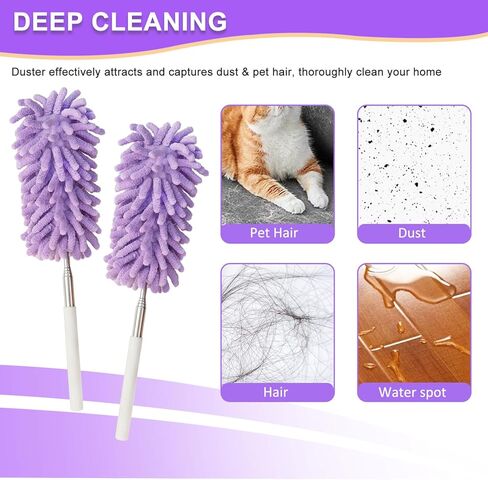 2Pcs Mini Duster for Cleaning, Microfiber Duster with Extendable Pole, Washable Small Duster, Cleaning Tools for Office, Car Interior, Window, Furniture, Computer (Purple) in Saudi Arabia