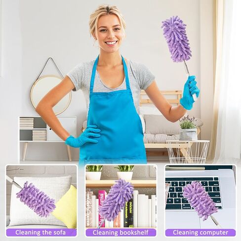 2Pcs Mini Duster for Cleaning, Microfiber Duster with Extendable Pole, Washable Small Duster, Cleaning Tools for Office, Car Interior, Window, Furniture, Computer (Purple) in Saudi Arabia