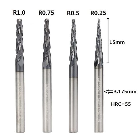 4pc Tapered Ball Nose End Mill Tungsten Carbide Milling Cutter CNC Router Bit 2 Flute Solid Taper for Wood Metal Cone Bits in Saudi Arabia
