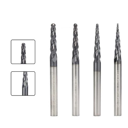4pc Tapered Ball Nose End Mill Tungsten Carbide Milling Cutter CNC Router Bit 2 Flute Solid Taper for Wood Metal Cone Bits in Saudi Arabia