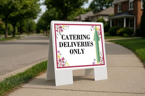 Catering Deliveries Only Spring Flowers Plum Pink Up Arrows A-Frame Single Sided 23x23 in. sign in Saudi Arabia