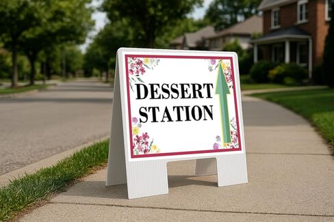 Dessert Station Spring Flowers Plum Pink Directional Arrows A-Frame Double Sided 23x23 in. sign in Kuwait