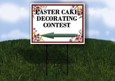 Easter Cake Decorating Contest Spring Flowers Plum Pink Up Arrows A-Frame Single Sided 23x23 in. sign in Kuwait
