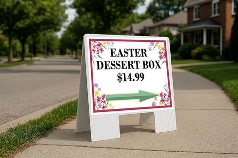 Easter Dessert Box $14.99 Spring Flowers Plum Pink Directional Arrows A-Frame Double Sided 23x23 in. sign in Saudi Arabia