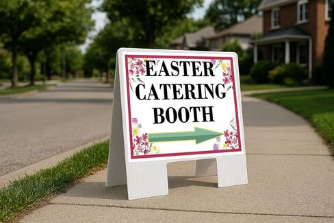Easter Catering Booth Spring Flowers Plum Pink Directional Arrows A-Frame Double Sided 23x23 in. sign in Kuwait