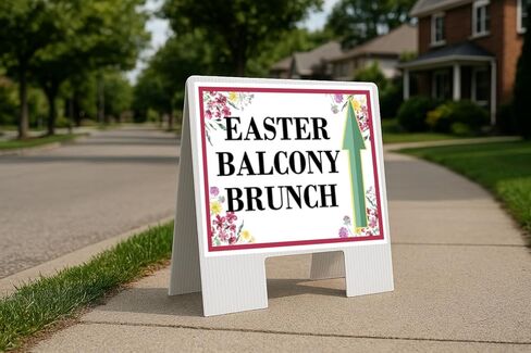 Easter Balcony Brunch Spring Flowers Plum Pink Up Arrows A-Frame Single Sided 23x23 in. sign in Kuwait