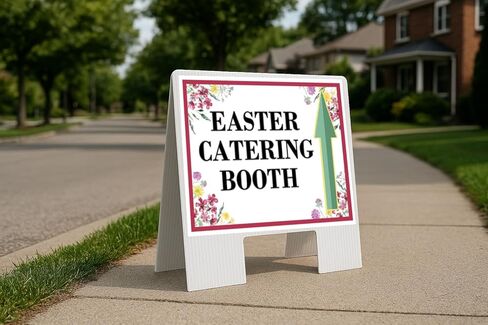 Easter Catering Booth Spring Flowers Plum Pink Up Arrows A-Frame Single Sided 23x23 in. sign in Saudi Arabia