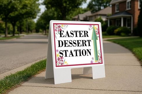 Easter Dessert Station Spring Flowers Plum Pink Directional Arrows A-Frame Double Sided 23x23 in. sign in Kuwait