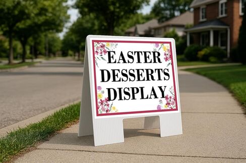 Easter Desserts Display Spring Flowers Plum Pink Up Arrows A-Frame Single Sided 23x23 in. sign in Saudi Arabia