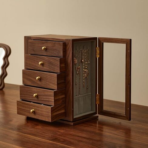 Black Walnut Jewelry Organizers and Storage,3 Layer Wooden Jewelry Boxes for Women,for Necklaces Ring Earring (3 Layer) in Saudi Arabia
