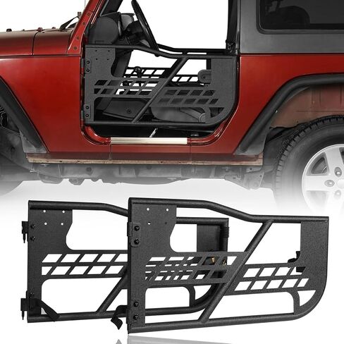 Hooke Road Tube Half Door Trail Door Guards for 2018-2025 Jeep Wrangler JL Unlimited & Gladiator JT, Set of 4 Front & Rear Tubular Doors w/Black Shade Skins in Saudi Arabia