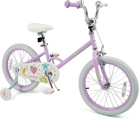 COSTWAY Kids Bike for Girls Boys Age 3-8 Years, 12 14 16 18 Inch Girls Bike, Children Bicycle with Removable Training Wheels, Coaster Brake, Height Adjustable Handlebar and Seat, Pink/Purple in Saudi Arabia