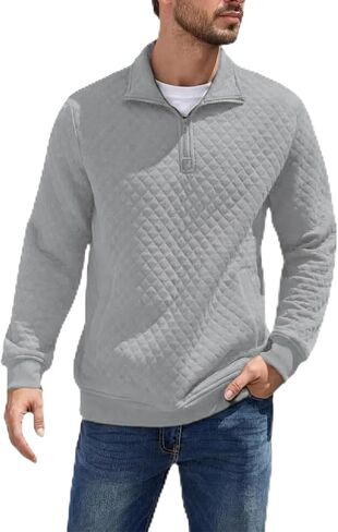 سويت شيرت رجالي بسحاب ربع سويت شيرت للرجال منسوج بياقة وهمية وأكمام طويلة مع جيب in Kuwait