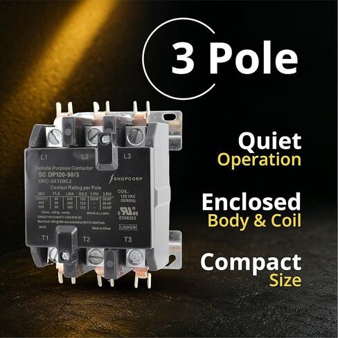 AC Contactor 90 Amp 3 Pole Contactor 120v Coil –Definite Purpose (DP) IEC/UL Listed for HVAC, Lighting, and Motor Load Applications in Saudi Arabia