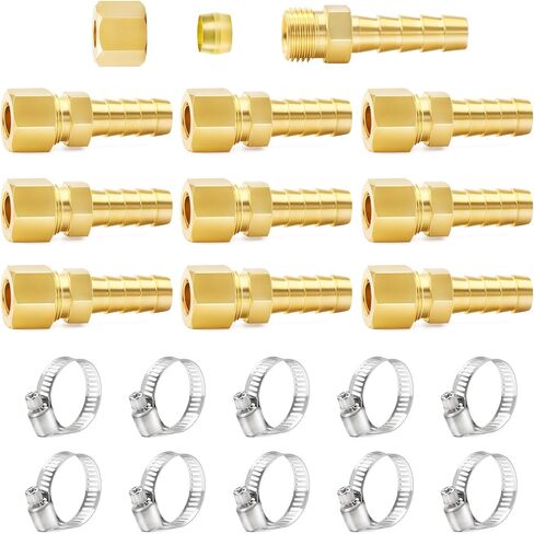 ChillWaves Brass Compression Tube Fitting, 3/8" OD x 3/8" Barb Compression Union Connector with Hose Clamp(10-PACK) in Saudi Arabia