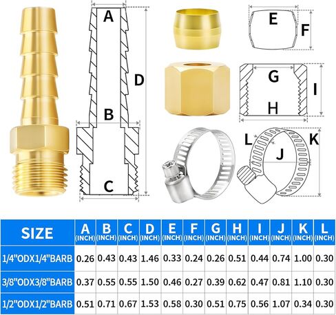ChillWaves Brass Compression Tube Fitting, 3/8" OD x 3/8" Barb Compression Union Connector with Hose Clamp(10-PACK) in Saudi Arabia