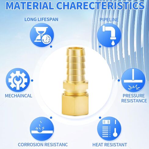 ChillWaves Brass Compression Tube Fitting, 3/8" OD x 3/8" Barb Compression Union Connector with Hose Clamp(10-PACK) in Saudi Arabia