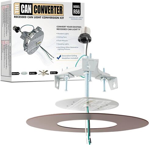 طقم تحويل يمكن إضاءة العلب R56 مع ميدالية سقف فولاذية مسطحة مقاس 7 بوصات¾ - تحسين المنزل لعلب مقاس 5 بوصات و6 بوصات، طقم محول لمروحة السقف وتركيبات الإضاءة، معتمد من UL، أبيض in Kuwait