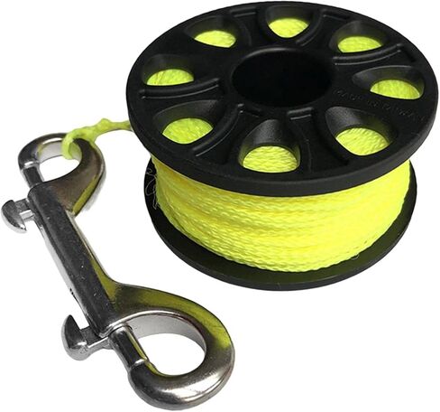 Scuba Spool Finger Reel Accessory for Traveling Diver Compact 30M Nylon Line Stainless Steel Double Hook, Fluorescent Yellow in Kuwait