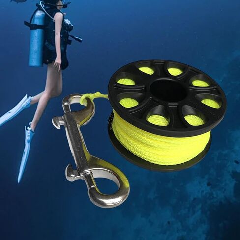 ملحق بكرة إصبع Vaveren Scuba Spool للأنشطة تحت الماء خفيف الوزن احترافي مع خطاف من الفولاذ المقاوم للصدأ بطول 30 مترًا من النايلون، أصفر فلوري in Saudi Arabia