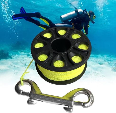 ملحق بكرة إصبع Vaveren Scuba Spool للأنشطة تحت الماء خفيف الوزن احترافي مع خطاف من الفولاذ المقاوم للصدأ بطول 30 مترًا من النايلون، أصفر فلوري in Saudi Arabia