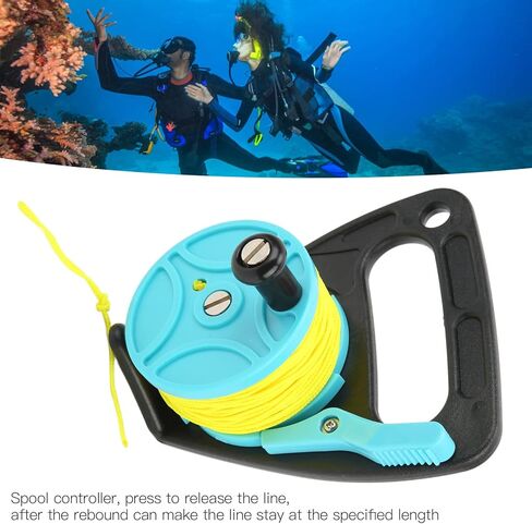 Portable Diving Handle Reel, Scuba Diving Reel with 46m Nylon Wire, Yellow and Blue - Lightweight Design, Thumb Stopper Control, Ideal for Snorkeling and Water Sports (Sky Blue Wheel) in Saudi Arabia