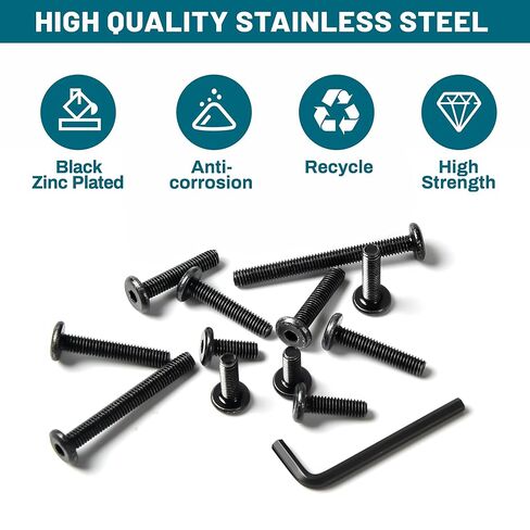 25 قطعة M6x20mm براغي غطاء مقبس سداسي برأس مسطح، 304 براغي غطاء مقبس من الفولاذ المقاوم للصدأ 18-8، براغي أثاث برغي موصل غاطس، خيط كامل، أكسيد أسود مع مفتاح ربط سداسي in Kuwait