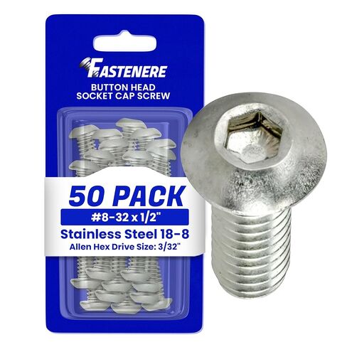 براغي غطاء مقبس رأس زر Fastenere - 8-32 × 1/2 بوصة (50 حزمة) من الفولاذ المقاوم للصدأ 18-8، خيط كامل، لمسة نهائية ساطعة، مقاومة للتآكل، خيط الآلة، سهلة التركيب مع محرك مقبس Allen in Saudi Arabia