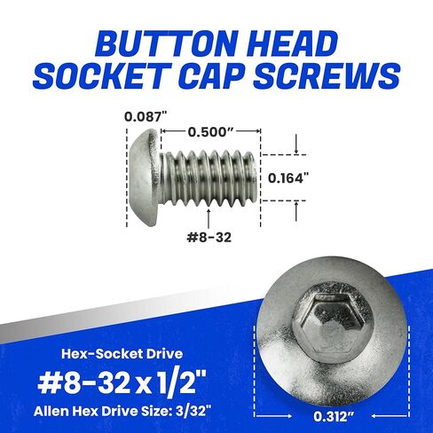 براغي غطاء مقبس رأس زر Fastenere - 8-32 × 1/2 بوصة (50 حزمة) من الفولاذ المقاوم للصدأ 18-8، خيط كامل، لمسة نهائية ساطعة، مقاومة للتآكل، خيط الآلة، سهلة التركيب مع محرك مقبس Allen in Saudi Arabia