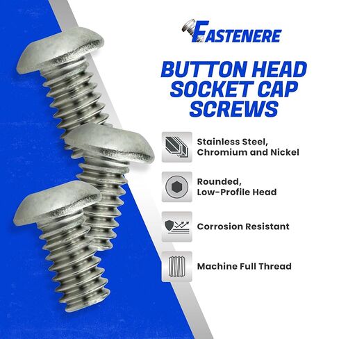 براغي غطاء مقبس رأس زر Fastenere - 8-32 × 1/2 بوصة (50 حزمة) من الفولاذ المقاوم للصدأ 18-8، خيط كامل، لمسة نهائية ساطعة، مقاومة للتآكل، خيط الآلة، سهلة التركيب مع محرك مقبس Allen in Saudi Arabia