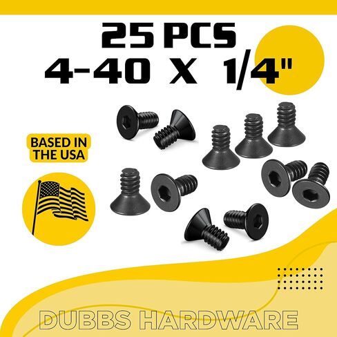 #4-40x1/4 Flat Head Socket Cap Screws (25pcs) 10.9 Grade Carbon Steel Hex Socket Countersunk Flat Head Screw Bolts Machine Screws Fasteners, Fully Threaded, Black Oxide in Kuwait