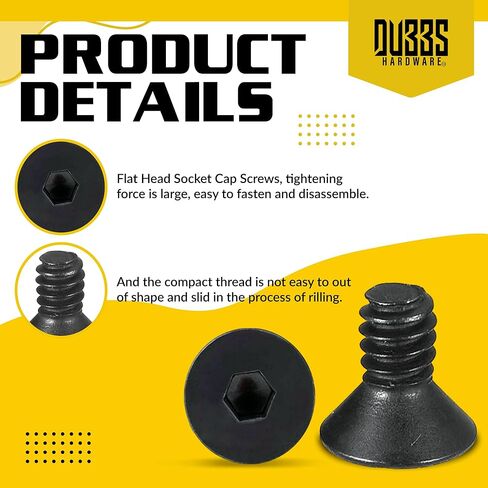 #4-40x1/4 Flat Head Socket Cap Screws (25pcs) 10.9 Grade Carbon Steel Hex Socket Countersunk Flat Head Screw Bolts Machine Screws Fasteners, Fully Threaded, Black Oxide in Kuwait