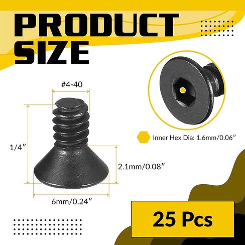 #4-40x1/4 Flat Head Socket Cap Screws (25pcs) 10.9 Grade Carbon Steel Hex Socket Countersunk Flat Head Screw Bolts Machine Screws Fasteners, Fully Threaded, Black Oxide in Kuwait