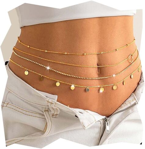 Costydays Gold Cercin chain requin belly cains beach Beach Body Jewelry for Women 4pcs in Saudi Arabia