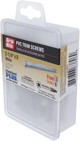 براغي Grip-Rite PrimeGuard Plus المتميزة للمشاريع الخارجية - رأس بوق - محرك T-25 Star - براغي خشبية ذات خيط خشن - 8 × 1-5/8 بوصة - صندوق عدد 100 - أبيض - LT214STW1C in Saudi Arabia