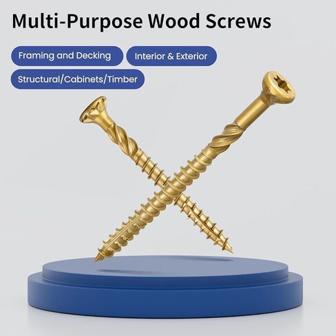 #9 x 2-1/2 in Multi-Purpose Wood Deck Screw for Interior and Exterior,Bugle Head,Golden Coated with T25 Bit Star Drive Torx for Furniture Building/Fence/Decking(1LBS,85Pcs) in Kuwait